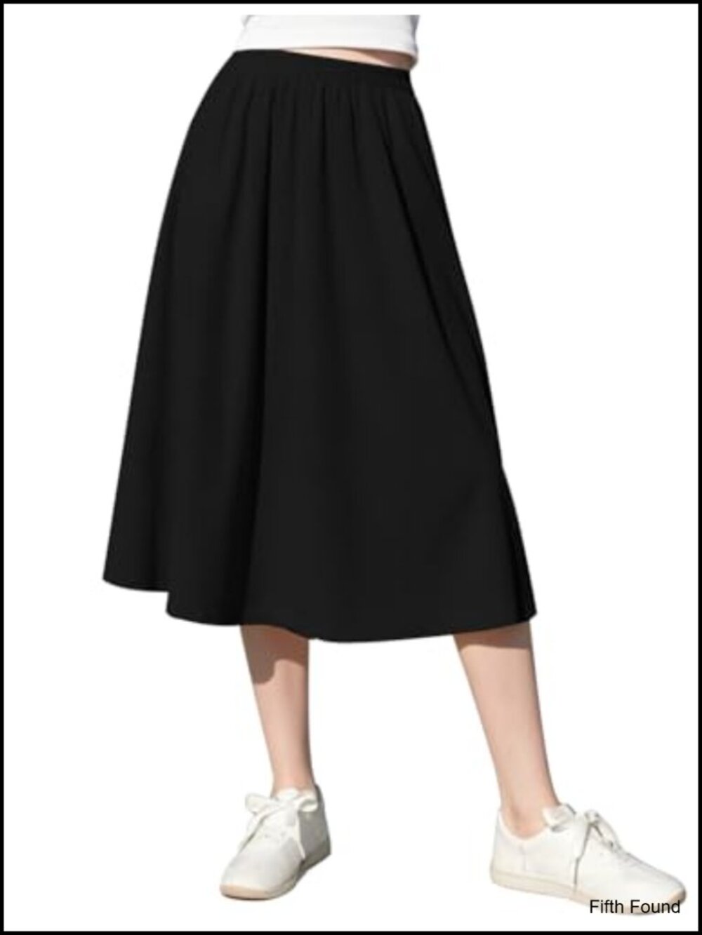 Ribbed Knit A-Line Midi Skirt High Waist Pull On
